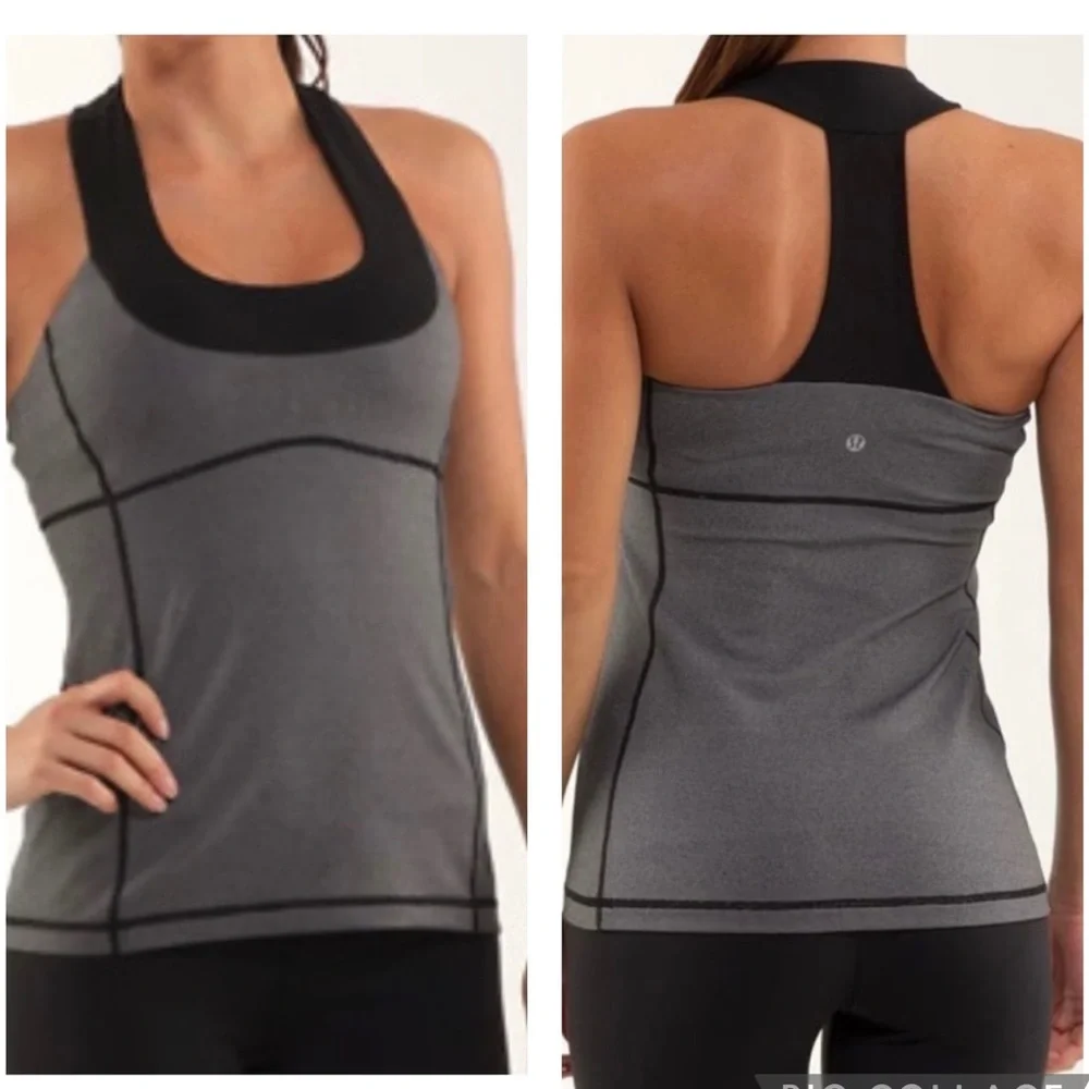 Lululemon scoopneck scoop neck tank size 4 black white grey racerback small xs - Picture 1 of 11